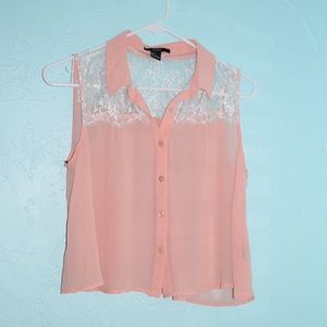 lacey peach sleeveless button up top